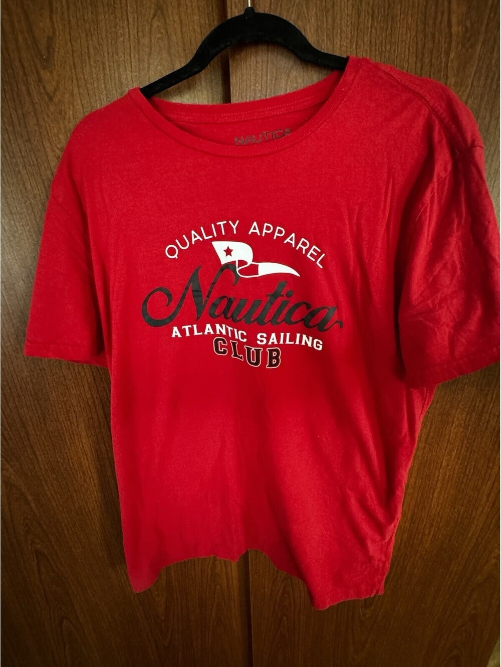 Nautica Mens L Red Atlantic Sailing Club Graphic T Shirt 100% Cotton